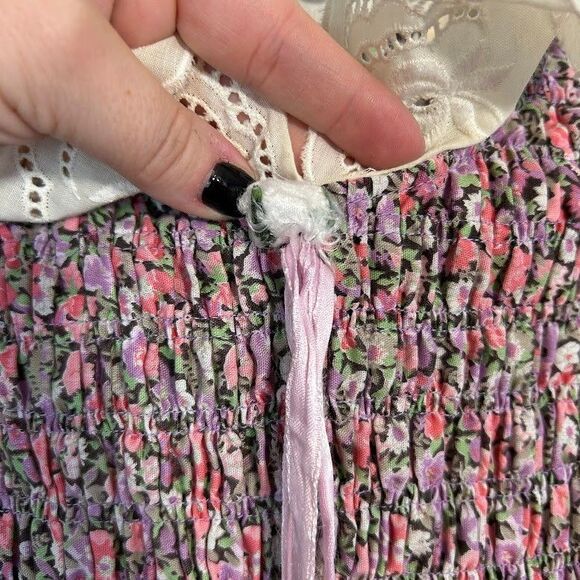 VTG Girls Smocked Floral Dress 6/8 Long Sleeve Collar Lace Trim Pink Purple - Picture 6 of 10